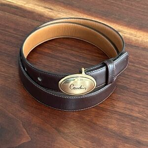 Pierre Cardin Vintage Brown Leather Belt with Gold Oval Buckle Size 30